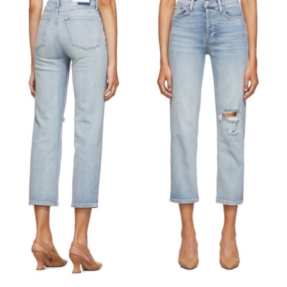 RE/DONE Women's High Rise Stove Pipe Distressed Jeans Sz 28 - Picture 1 of 7
